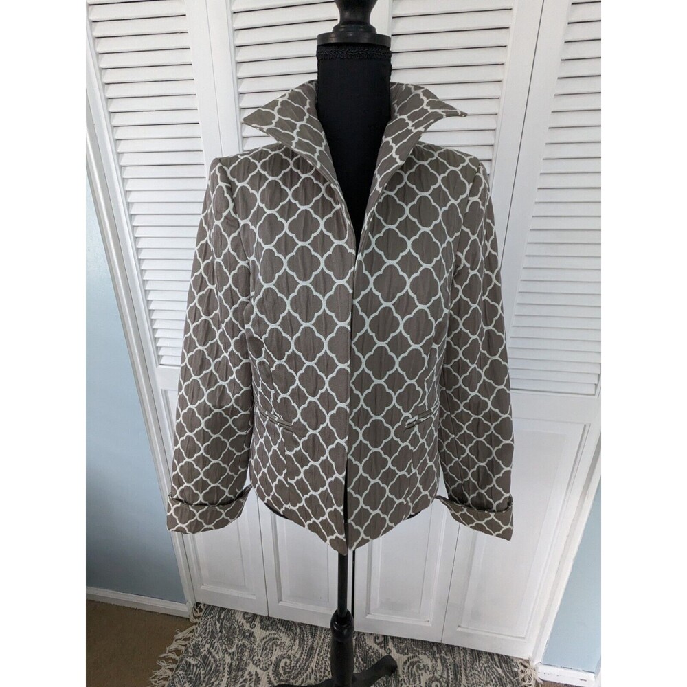 3 Sisters Jacket Coat S(4-6) Open Front Dressy USA Made Geometric Taupe Brown
